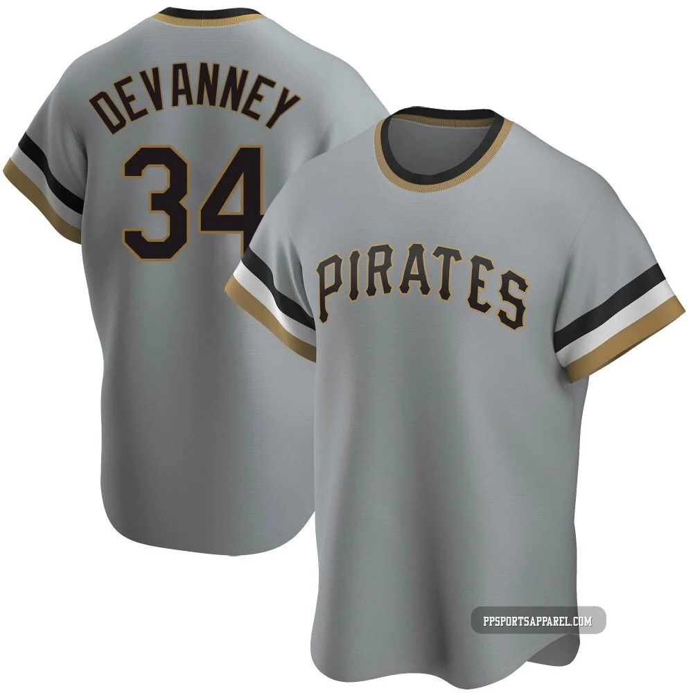 Men's Pittsburgh Pirates Cam Devanney ＃34 Gray Replica Road Cooperstown Collection Jersey