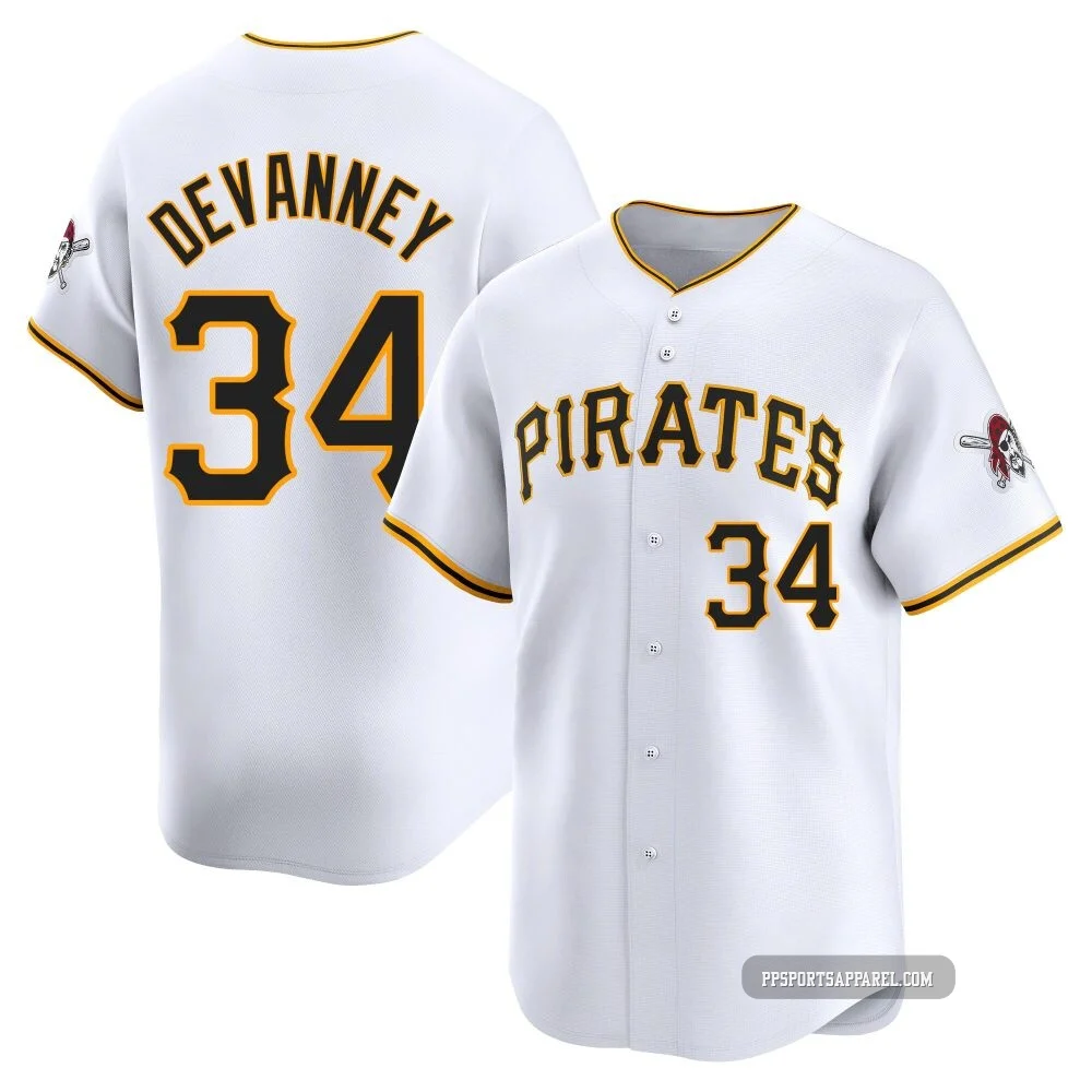 Men's Pittsburgh Pirates Cam Devanney ＃34 White Limited Home Jersey