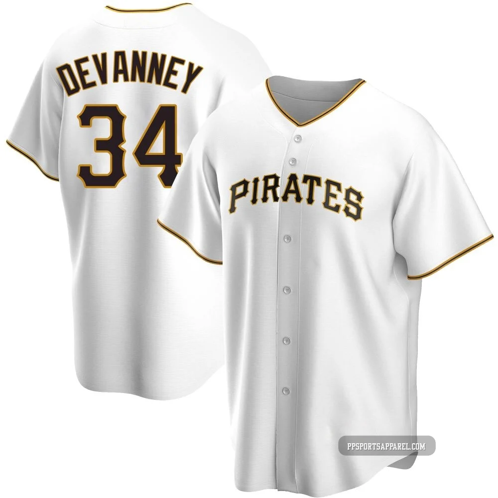 Men's Pittsburgh Pirates Cam Devanney ＃34 White Replica Home Jersey