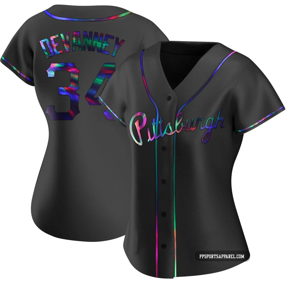 Women's Pittsburgh Pirates Cam Devanney ＃34 Black Replica Holographic Alternate Jersey