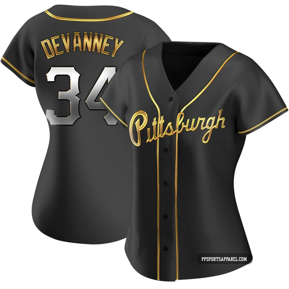 Women's Pittsburgh Pirates Cam Devanney ＃34 Gold Replica Black en Alternate Jersey