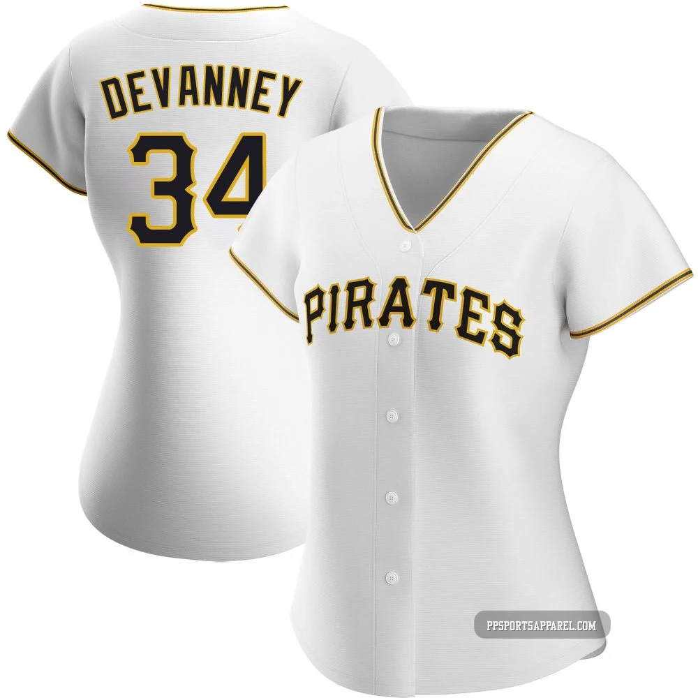 Women's Pittsburgh Pirates Cam Devanney ＃34 White Authentic Home Jersey