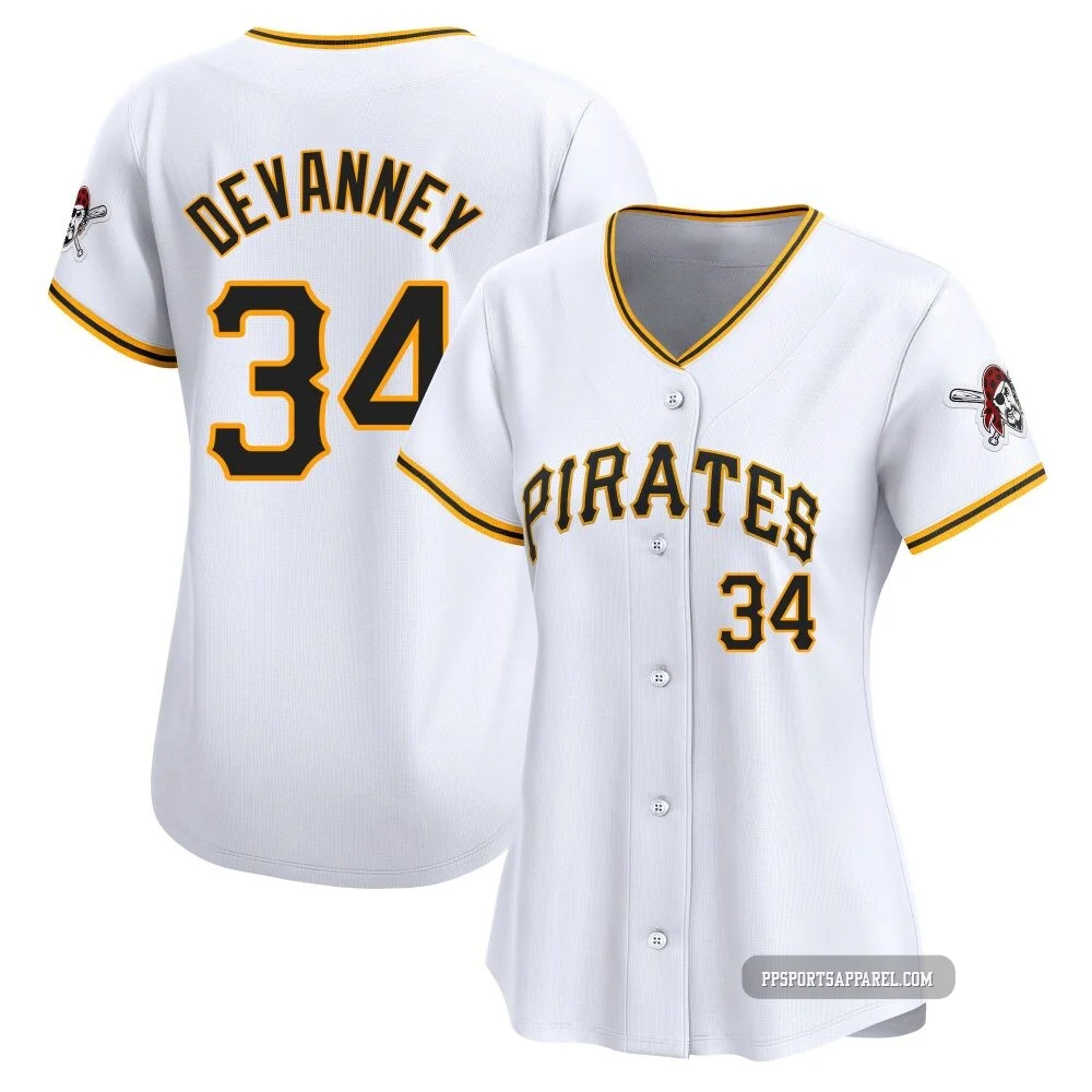Women's Pittsburgh Pirates Cam Devanney ＃34 White Limited Home Jersey