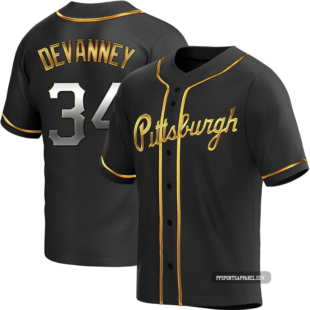 Youth Pittsburgh Pirates Cam Devanney ＃34 Gold Replica Black en Alternate Jersey