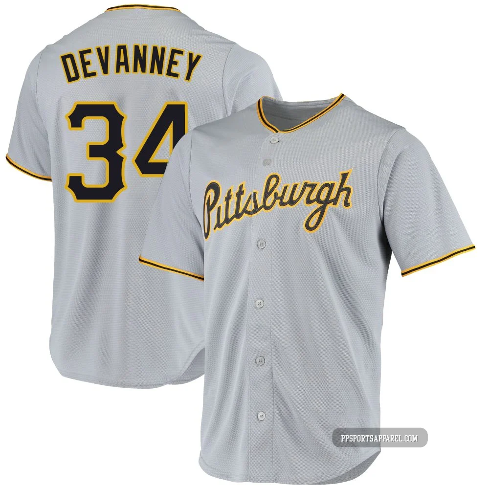 Youth Pittsburgh Pirates Cam Devanney ＃34 Gray Replica Road Jersey